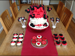 Mini Mouse Cupcakes and Cake on a Party Dessert Table